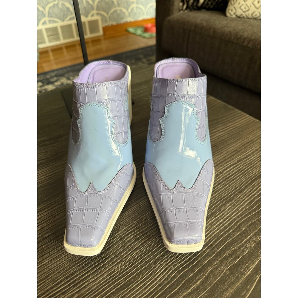 Jeffrey Campbell Lavender and Light Blue Croc-Accent Block Heel Mules - Picture 2 of 7